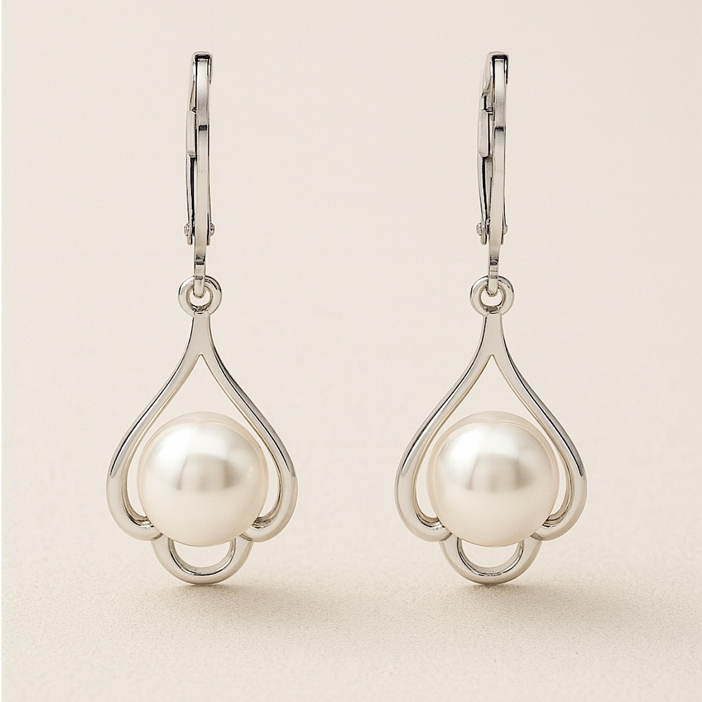 Pearl Sterling Silver 925K drop earrings Leverback Gorgeous